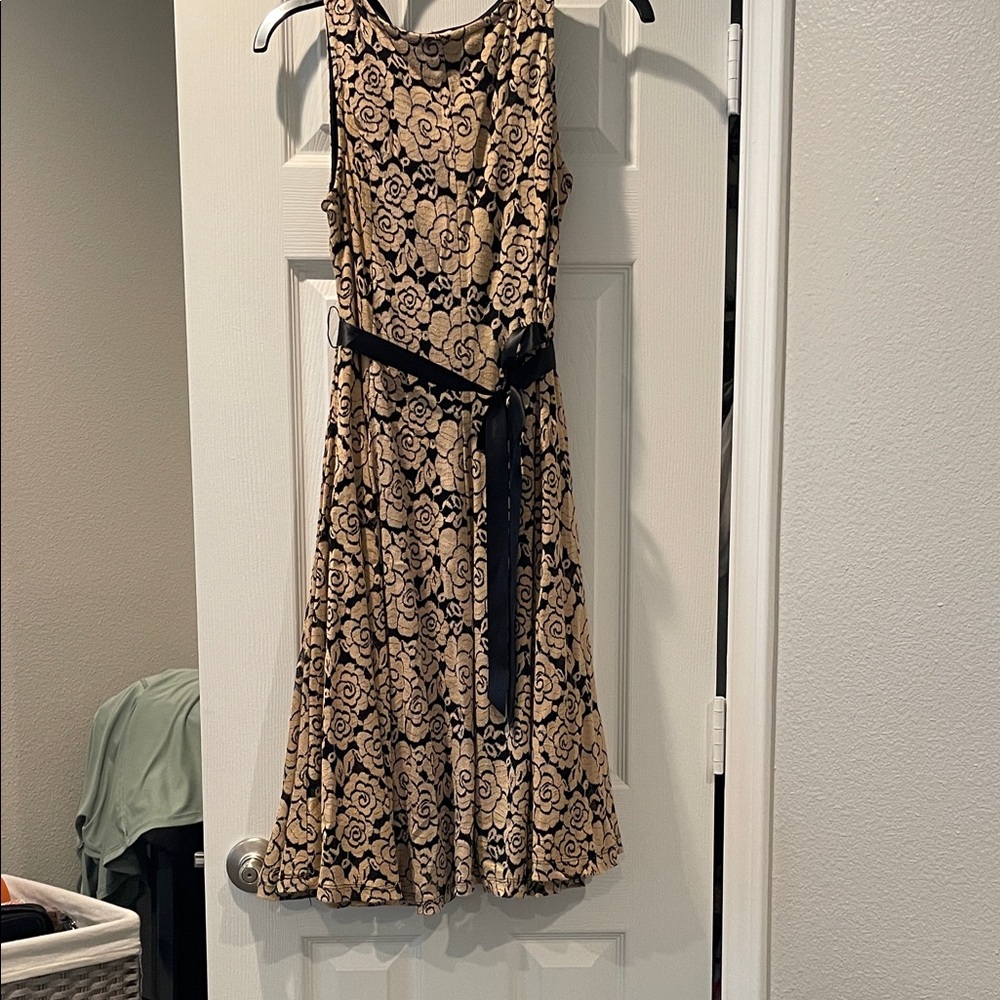 Haani Beige Floral Midi Dress with Black Details
